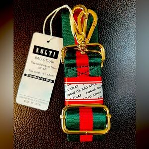 Kolti Red & Green Stripe Wide Nylon Bag Strap  - NWT